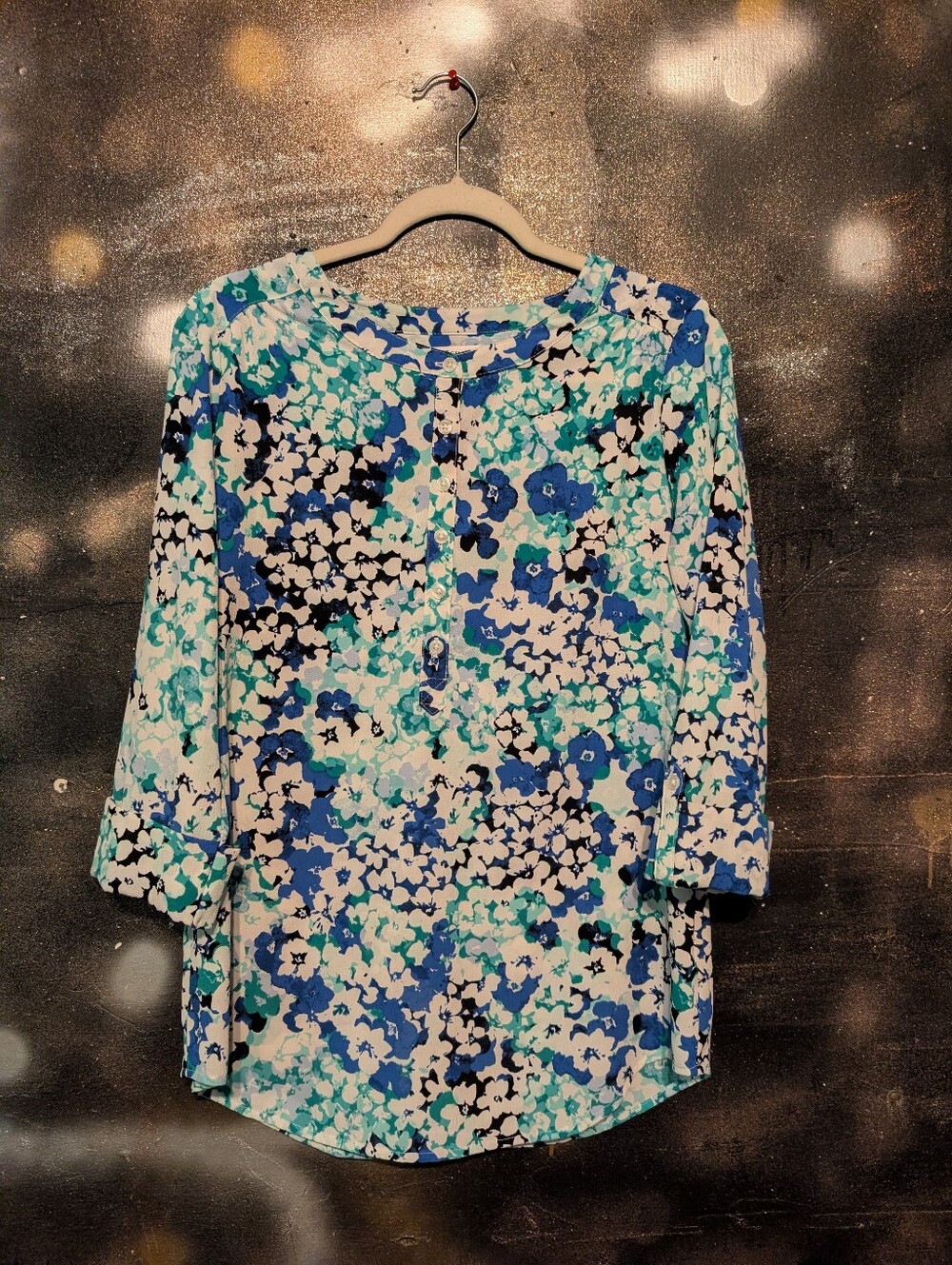 croft & barrow Blue, Teal & White Floral Button-Front Blouse
